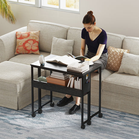 easycomfort easycomfort scrivania pieghevole salvaspazio a ribalta con scaffale tasca portaoggetti e ruote nero