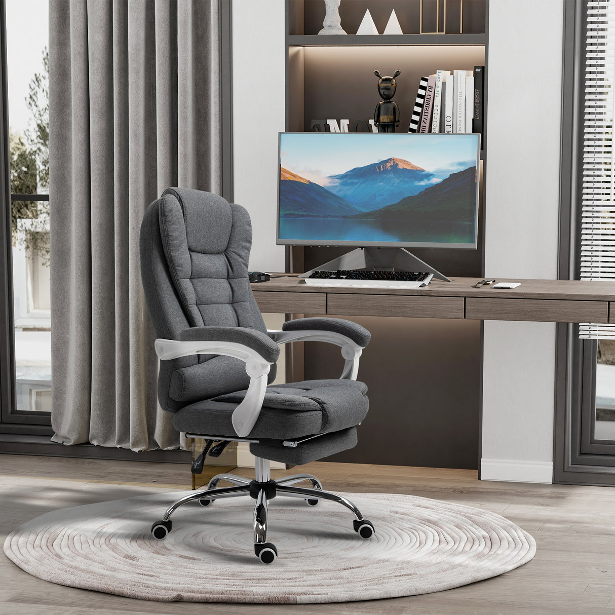 easycomfort easycomfort sedia da ufficio reclinabile con poggiapiedi retrattile e schienale alto in tessuto grigio