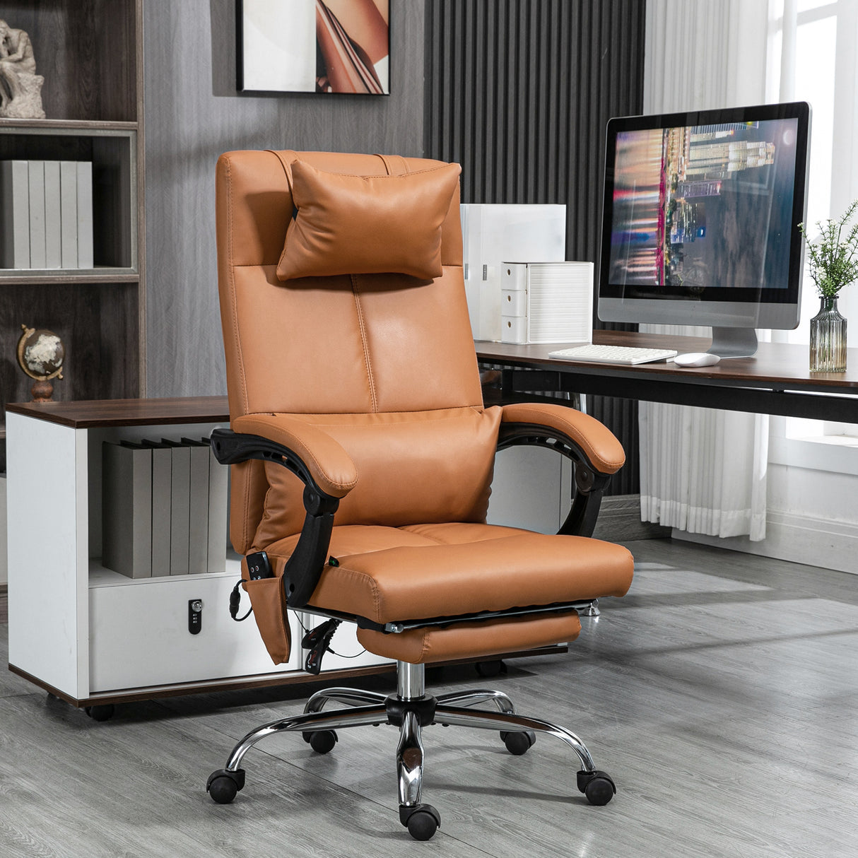 easycomfort easycomfort sedia massaggiante ad altezza regolabile con poggiapiedi in finta pelle 66x67x115 123 cm marrone chiaro