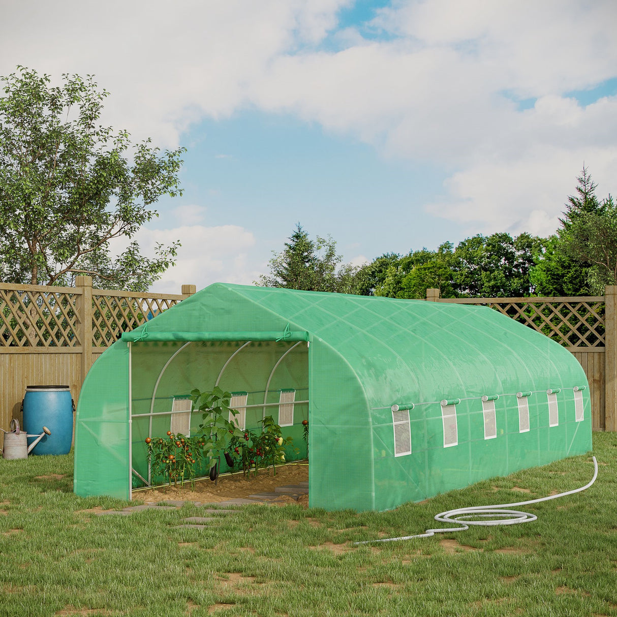 easycomfort easycomfort serra da giardino a tunnel 8x3x2m in pe e acciaio con porta avvolgibile e finestre verde