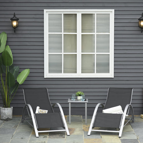 easycomfort easycomfort set 2 sdraio da giardino e tavolino con vetro lettino prendisole con tessuto traspirante 59 x 169 x 66cm nero grigio ean 8054144134192