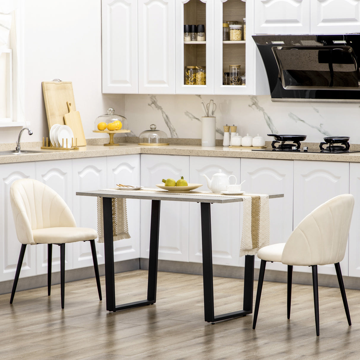 easycomfort easycomfort set 2 sedie da salotto e sala da pranzo imbottite in metallo e tessuto effetto velluto beige 52x54x79 cm