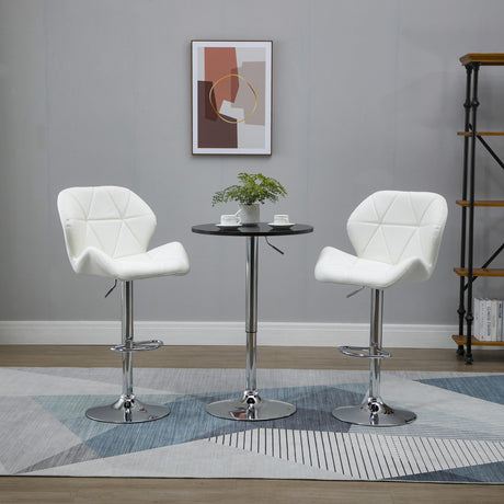 easycomfort easycomfort set 2 sgabelli da bar con altezza regolabile base in metallo e seduta in pelle pu sgabelli con schienale e poggiapiedi 51 5x57 5x93 114 5cm bianco