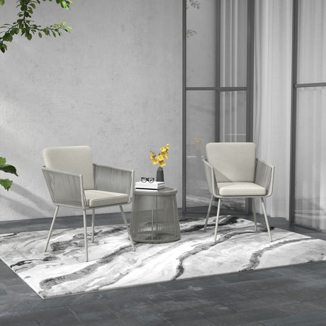 easycomfort easycomfort set da esterno con tavolino in vetro e 2 sedie da giardino in rattan stile boho grigio chiaro