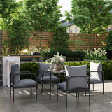 easycomfort easycomfort set da giardino 5 pezzi in acciaio con 4 sedie 58x58x66 cm e tavolo 80x80x71 cm con foro centrale grigio