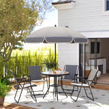 easycomfort easycomfort set da giardino 6 pezzi in acciaio con 4 sedie pieghevoli ombrellone e tavolo rotondo grigio e nero