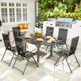 easycomfort easycomfort set da giardino 7 pezzi con 6 sedie pieghevoli e tavolo allungabile in acciaio alluminio e rete grigio e nero