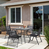 easycomfort easycomfort set da giardino con 4 sedie pieghevoli con braccioli e tavolo con foro per ombrellone nero