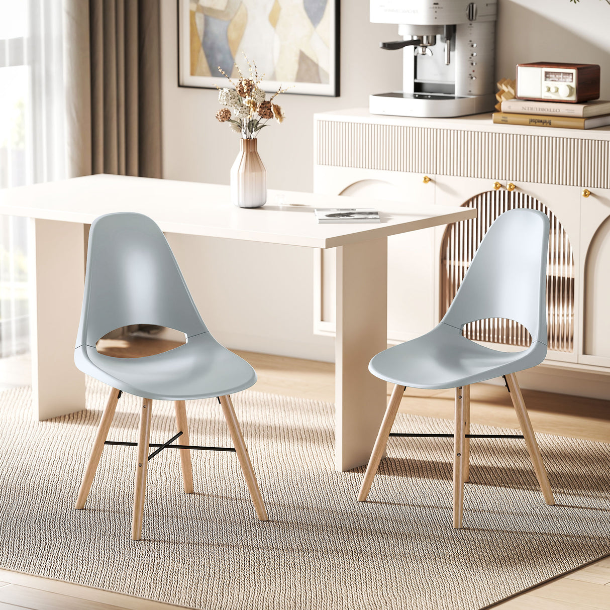 easycomfort easycomfort set di 2 sedie da pranzo in plastica e legno stile nordico con schienale curvato grigio