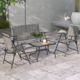 easycomfort easycomfort set salotto da giardino con tavolino in vetro 2 poltrone e divanetto pieghevoli grigio