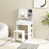 easycomfort easycomfort set toeletta da trucco con tavolino e sgabello specchio e ripiani in legno bianco