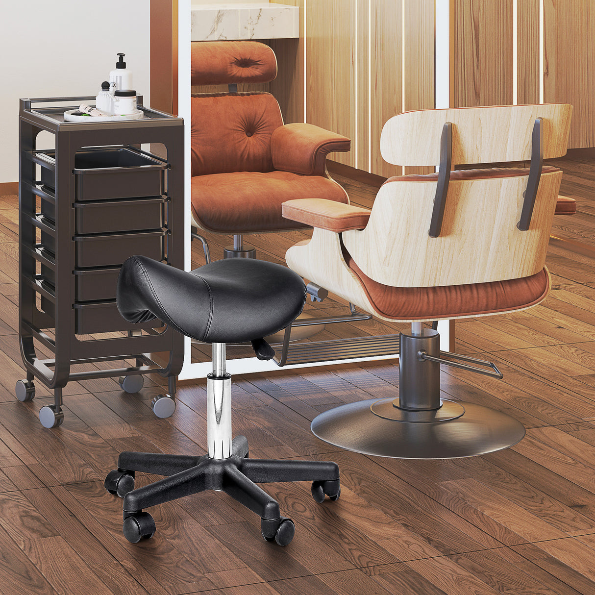 easycomfort easycomfort sgabello girevole a sella con ruote e altezza regolabile imbottito e rivestito in finta pelle nero