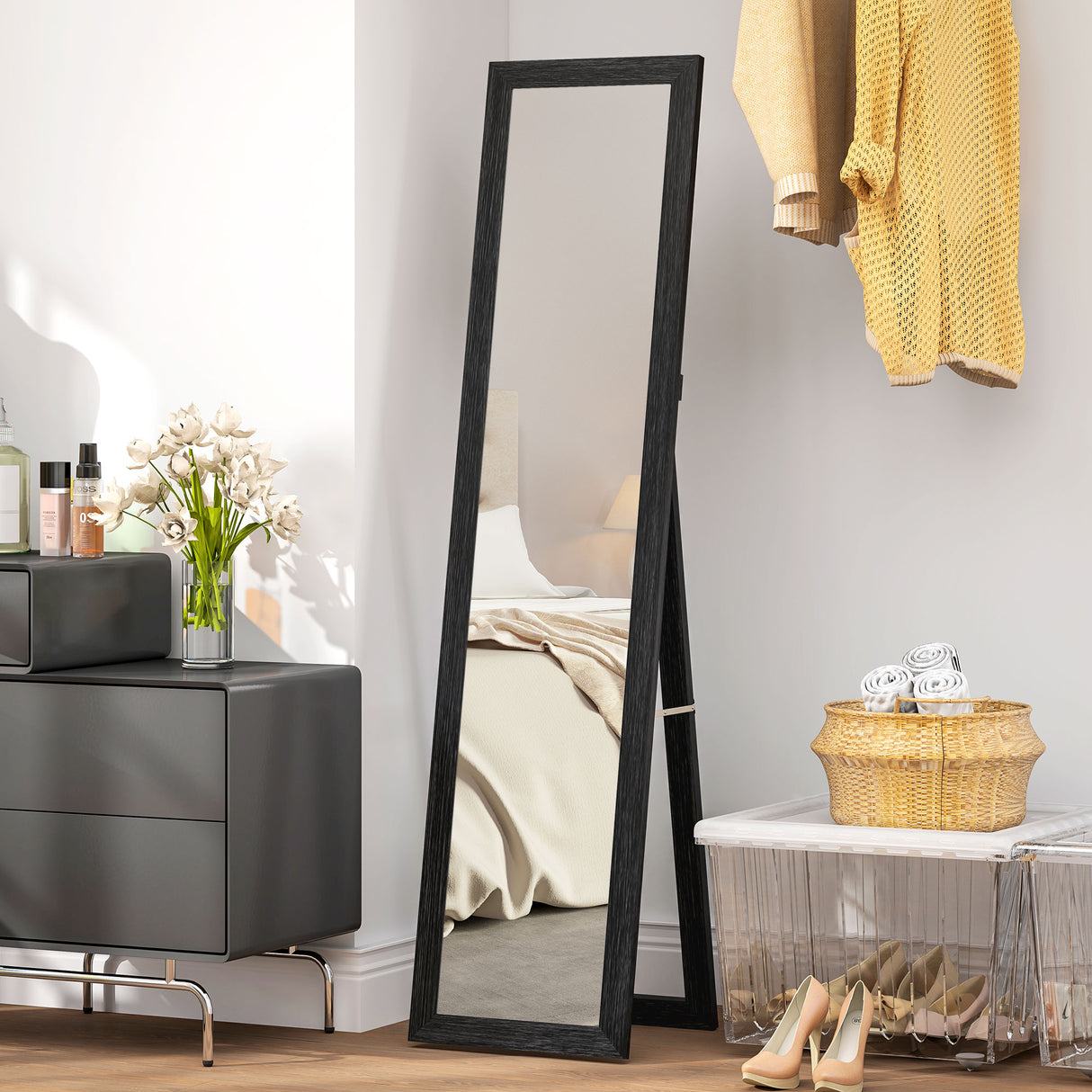 easycomfort easycomfort specchio da parete e da appoggio con cornice in mdf per ingresso soggiorno e camera nero