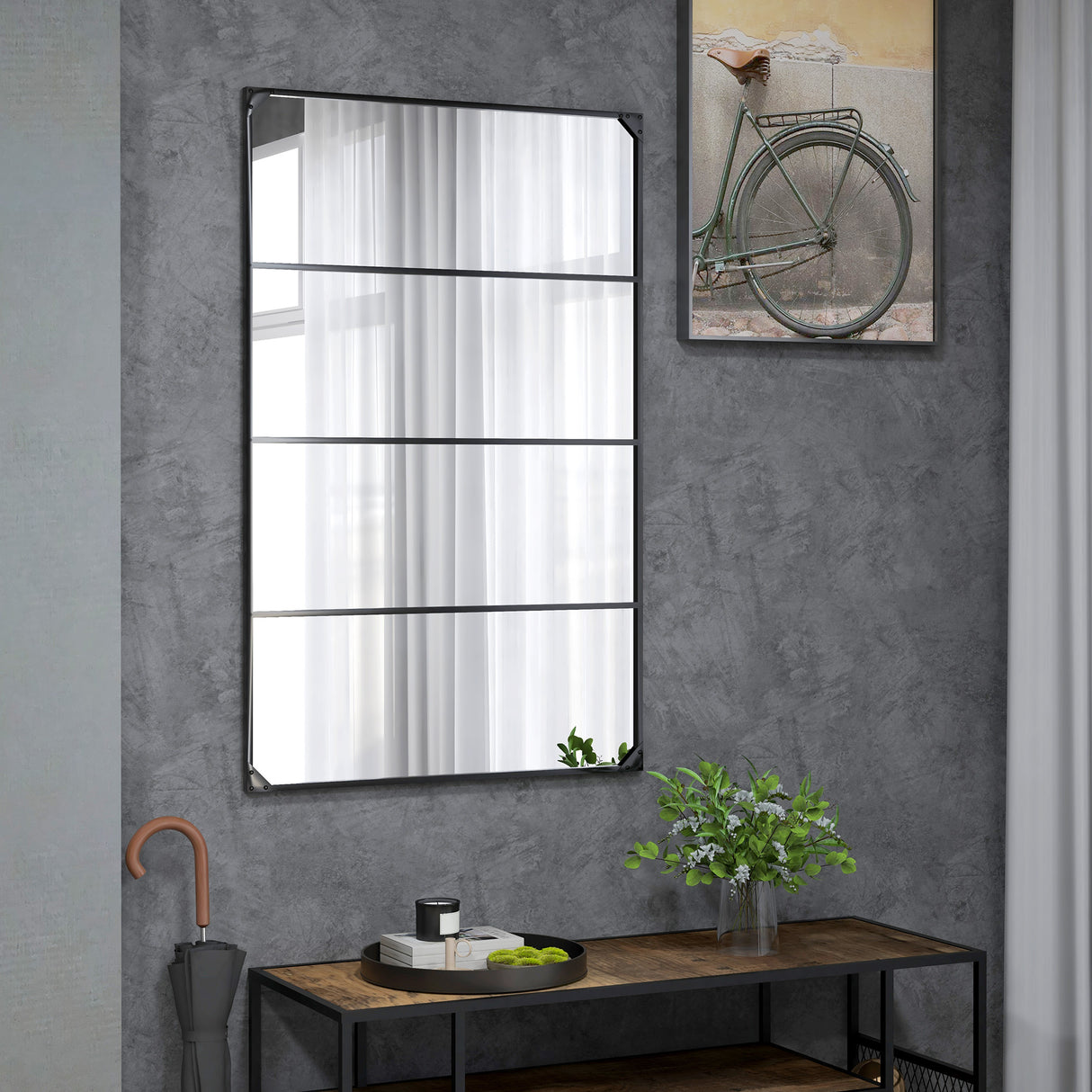 easycomfort easycomfort specchio da parete in stile industriale con 4 ganci in vetro multistrato metallo e mdf 109x2x69 cm nero