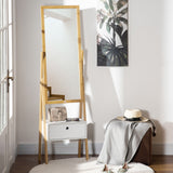 easycomfort easycomfort specchio da terra con cassetto in mdf e bambu 45x30x160 cm bianco e color legno