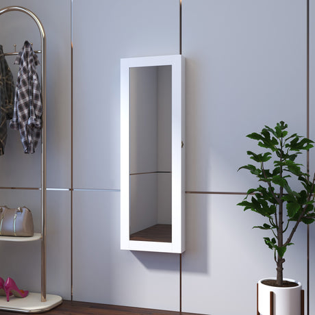 easycomfort easycomfort specchio portagioie da parete con ganci e scompartimenti in legno armadietto portagioie con specchio per orecchini collane e anelli 37x9 5x112 cm bianco