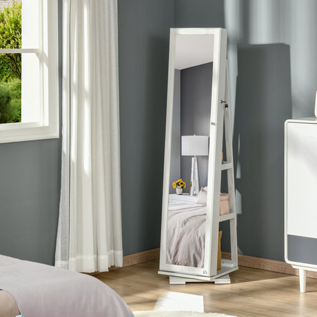 easycomfort easycomfort specchio portagioie girevole per camera da letto con 2 chiavi in legno bianco e vetro 38x38x160 cm