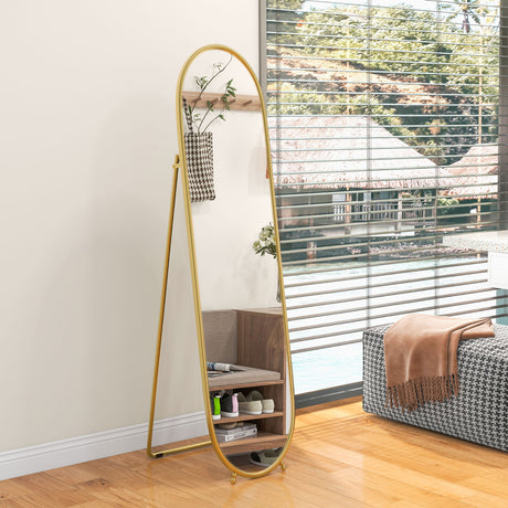 easycomfort easycomfort specchio verticale ovale da terra con supporto in vetro e metallo 40x41x159 cm tonalita oro