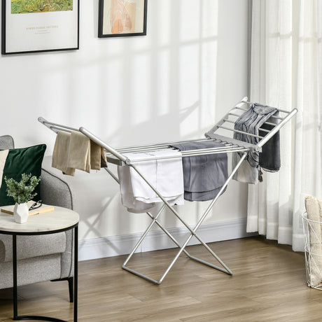 easycomfort easycomfort stendino elettrico riscaldato con ali pieghevole salvaspazio in lega di alluminio 144x53x91cm argento
