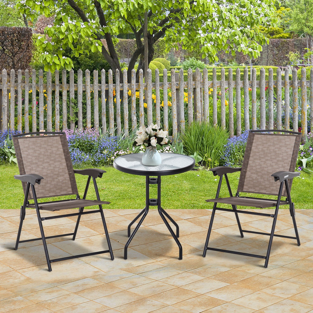 easycomfort easycomfort tavolino con 2 sedie set mobili 3pz pieghevole regolabile esterno textilene marrone