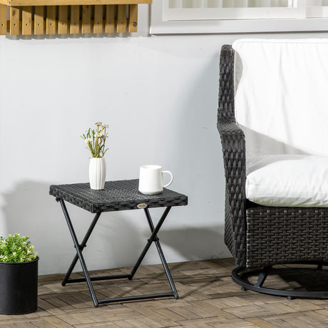 easycomfort easycomfort tavolino da giardino pieghevole salvaspazio in rattan sintetico e acciaio 40x40x40cm nero