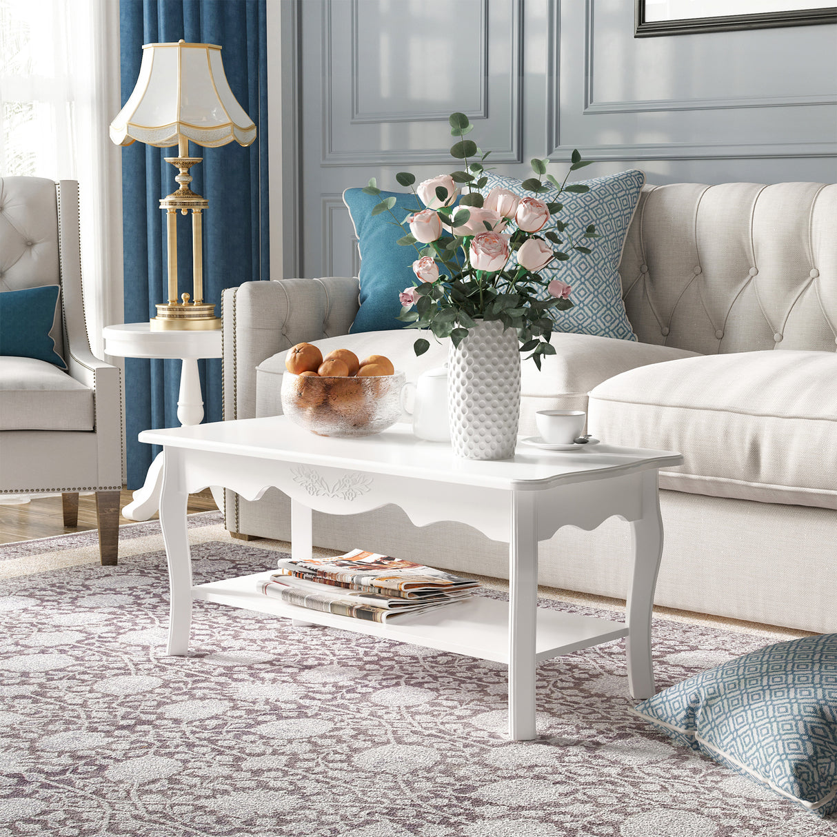 easycomfort easycomfort tavolino da salotto con ampio ripiano portaoggetti inferiore in legno 94x44x43cm bianco ean 8054144137254