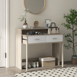 easycomfort easycomfort tavolo consolle a 2 livelli con piano estraibile e 2 cassetti in legno 95x35x87cm rovere