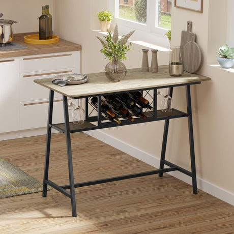 easycomfort easycomfort tavolo da bar industriale da 10 bottiglie in truciolato e acciaio 120x60x91 cm nero e color legno