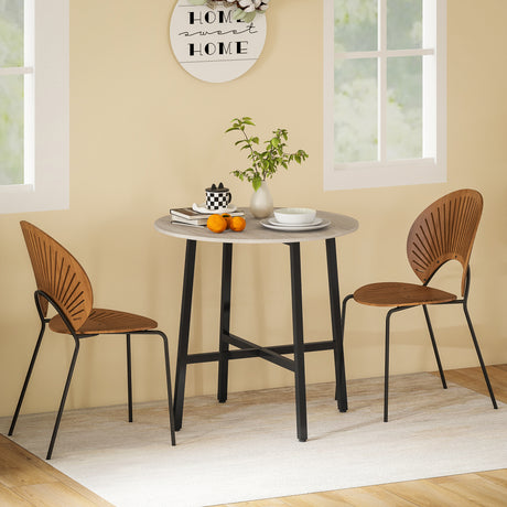 easycomfort easycomfort tavolo da pranzo rotondo e industriale per 2 persone in legno e acciaio 80x75 cm nero e color legno