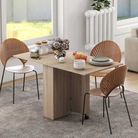 easycomfort easycomfort tavolo pieghevole con 2 ribalte per 6 persone con ripiani e rotelle integrate legno naturale