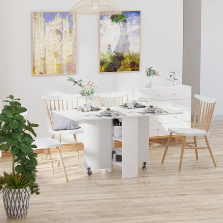 easycomfort easycomfort tavolo pieghevole salvaspazio 2 ripiani inferiori in legno tavolo richiudibile salvaspazio con ruote per 6 persone 75p x 140l x 74h cm bianco ean 8054111849241