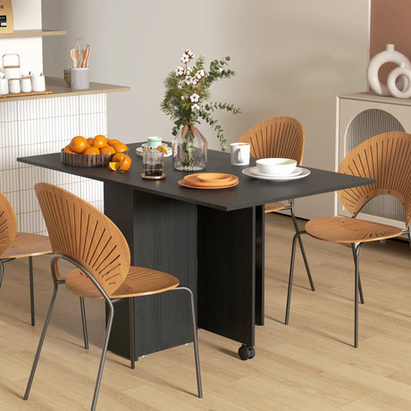 easycomfort easycomfort tavolo pieghevole salvaspazio a 2 ribalte per 6 persone con ripiani e ruote nero