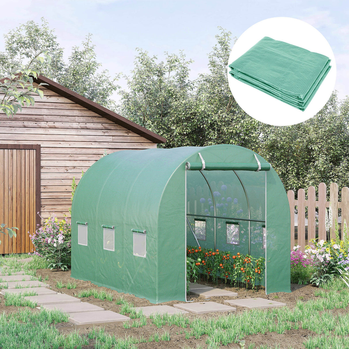 easycomfort easycomfort telo per serra in pe con 6 finestre porta avvolgibile e bordi interrati 3x2x2 m verde