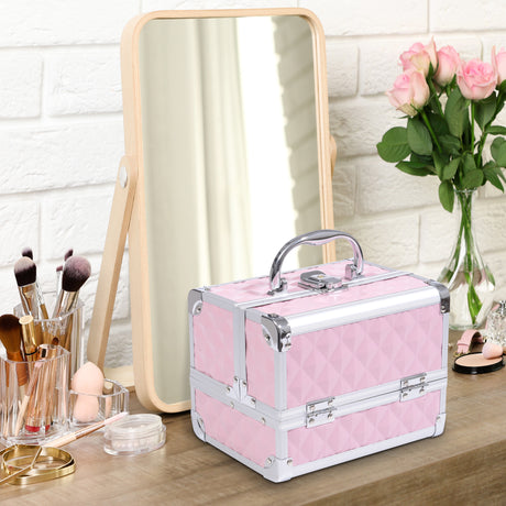 easycomfort easycomfort valigetta porta trucchi con profili in alluminio maniglia e vassoio cantilever 20x15x15cm rosa