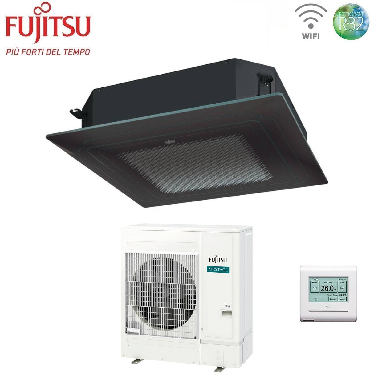 fujitsu condizionatore a cassetta fujitsu kr eco circular flow black 45000 btu auxg45krlb monofase r 32 wi fi optional con griglia e filocomando