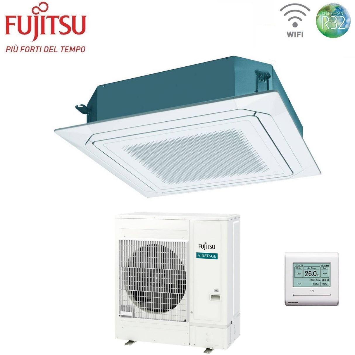 fujitsu condizionatore a cassetta fujitsu kr eco circular flow white 45000 btu auxg45krlb trifase r 32 wi fi optional con griglia e filocomando