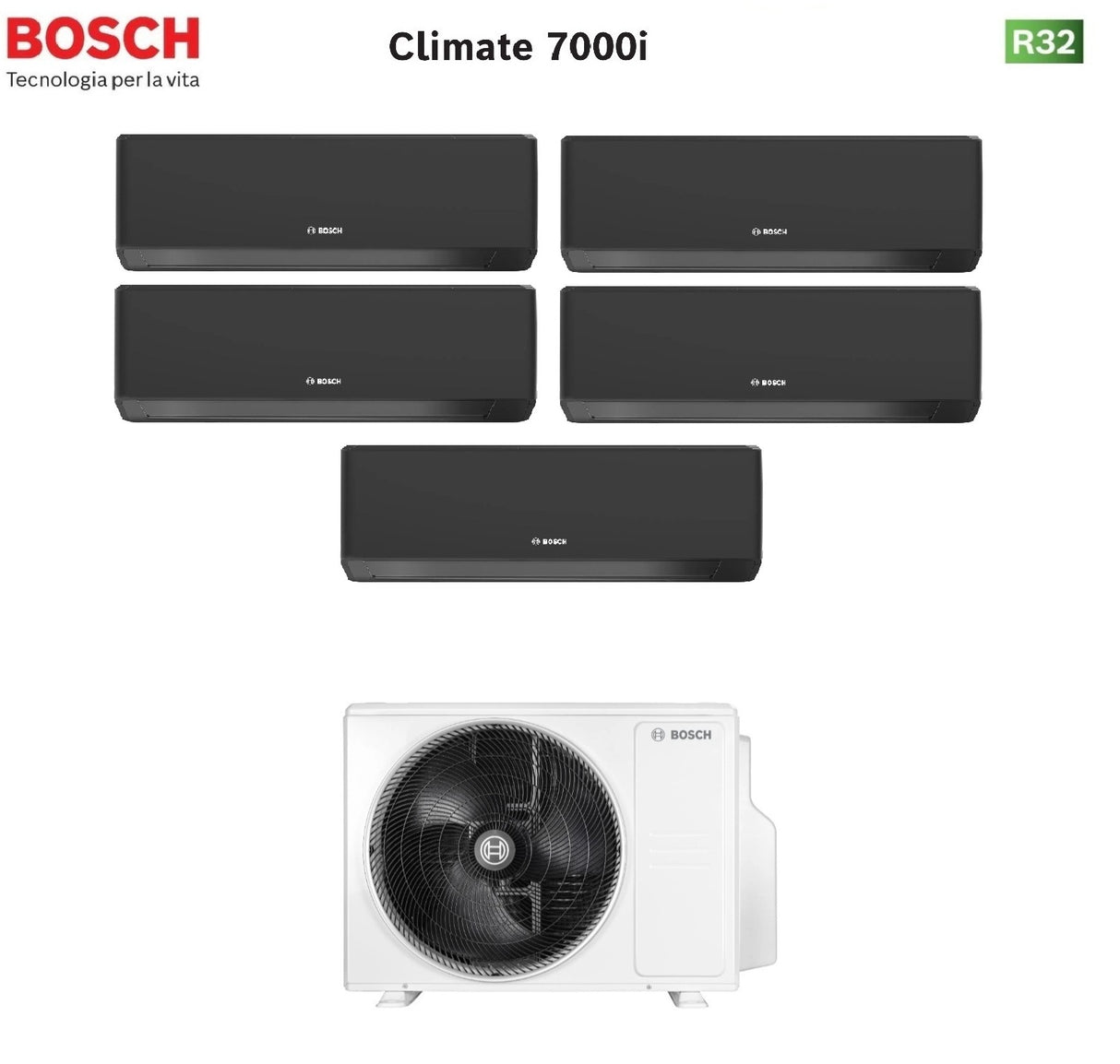 junkers bosch condizionatore penta split bosch climate 7000i black 99121212 con 5000m 1255 e r 32 wi fi integrato