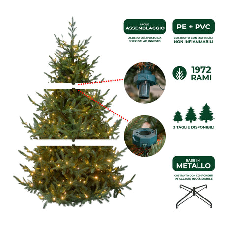 le stelle albero di natale artificiale verde h 180cm x l 145cm super folto con 400 luci led 20 luci flash incorporate e base a croce in metallo