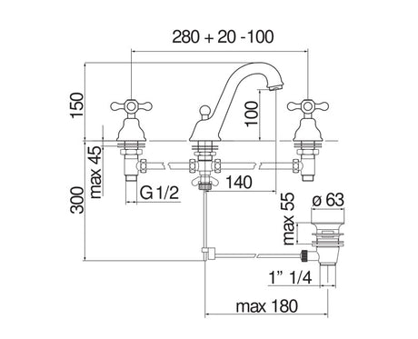 nobili rubinetto lavabo con 3 fori nobili serie grazia finitura cromo grc50111cr
