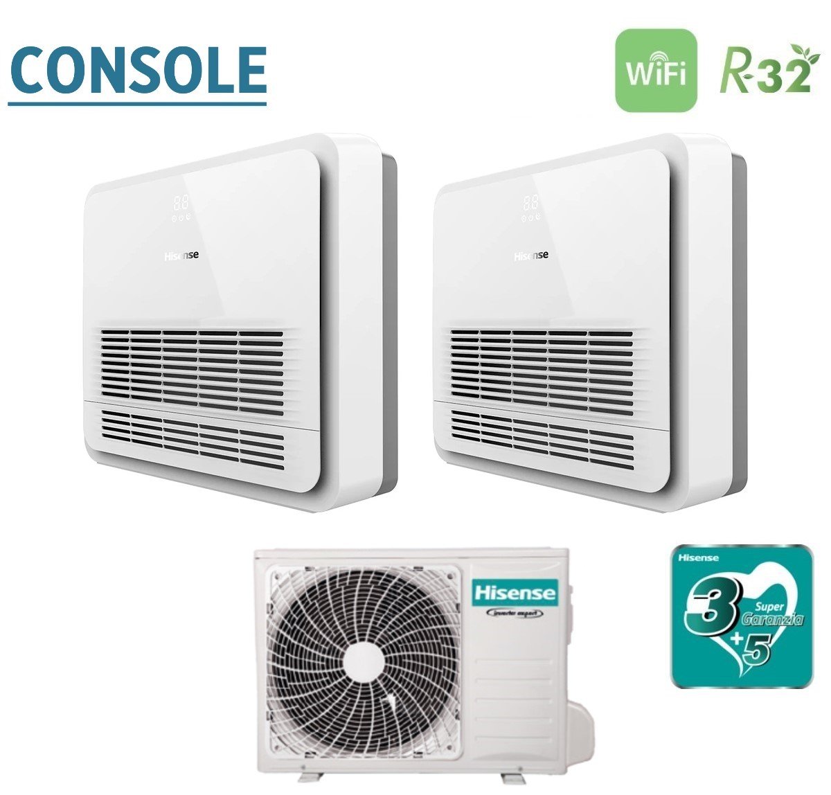 climatizzatore condizionatore hisense dual split console 9_9 con 2amw35u4rgc r 32 wi fi optional telecomando di serie incluso 9000_9000 10903