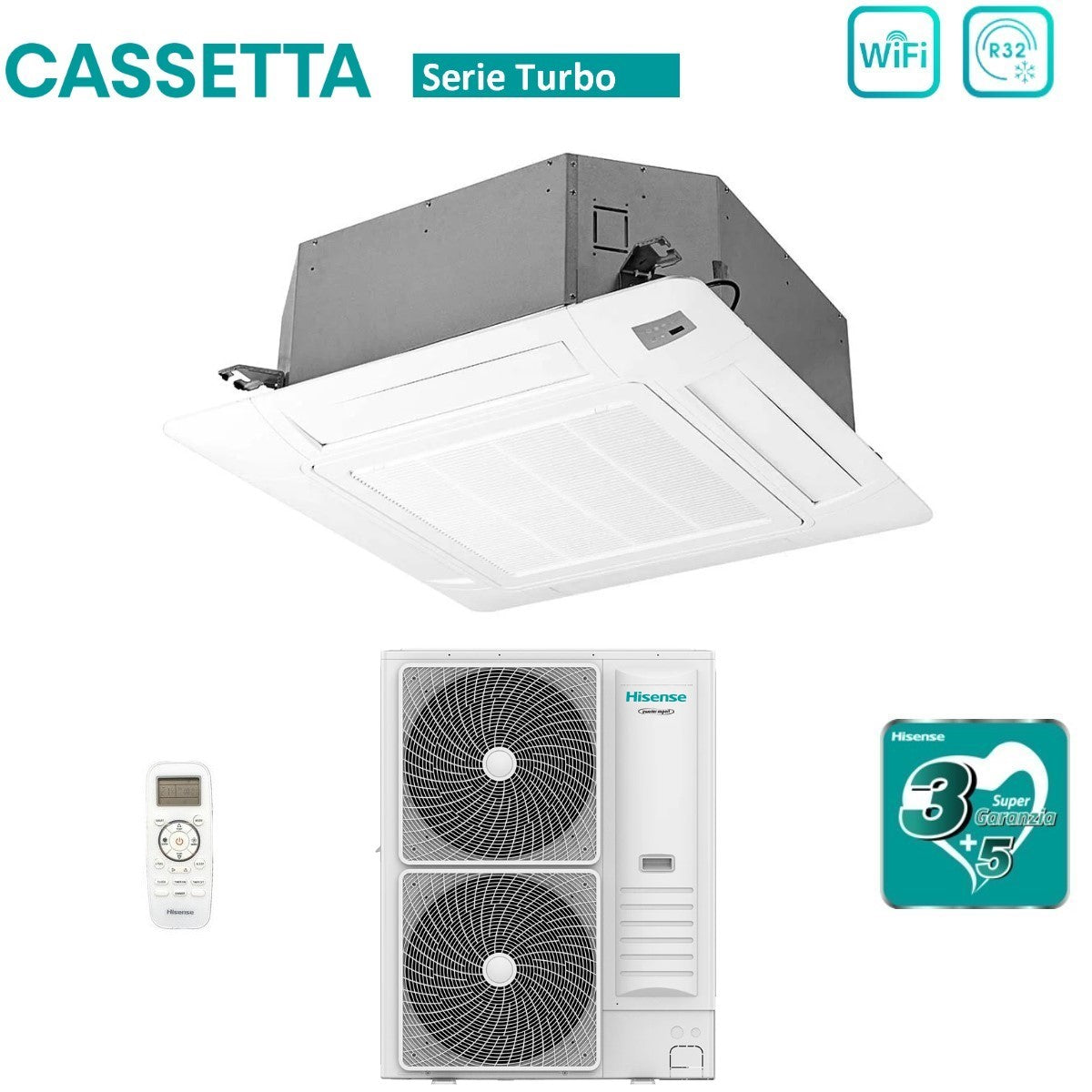 climatizzatore condizionatore hisense inverter a cassetta serie turbo 36000 btu auc105ur4rkc8 _ auw105u6rn8 r 32 wi fi optional classe a__ a_ con telecomando e pannello incluso