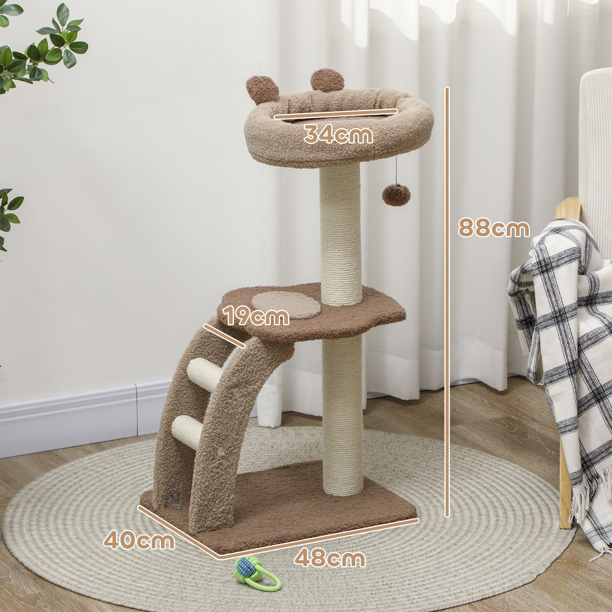 easycomfort easycomfort albero tiragraffi a 3 livelli con trespolo superiore e pallina giocattolo 48x40x88 cm bianco e marrone