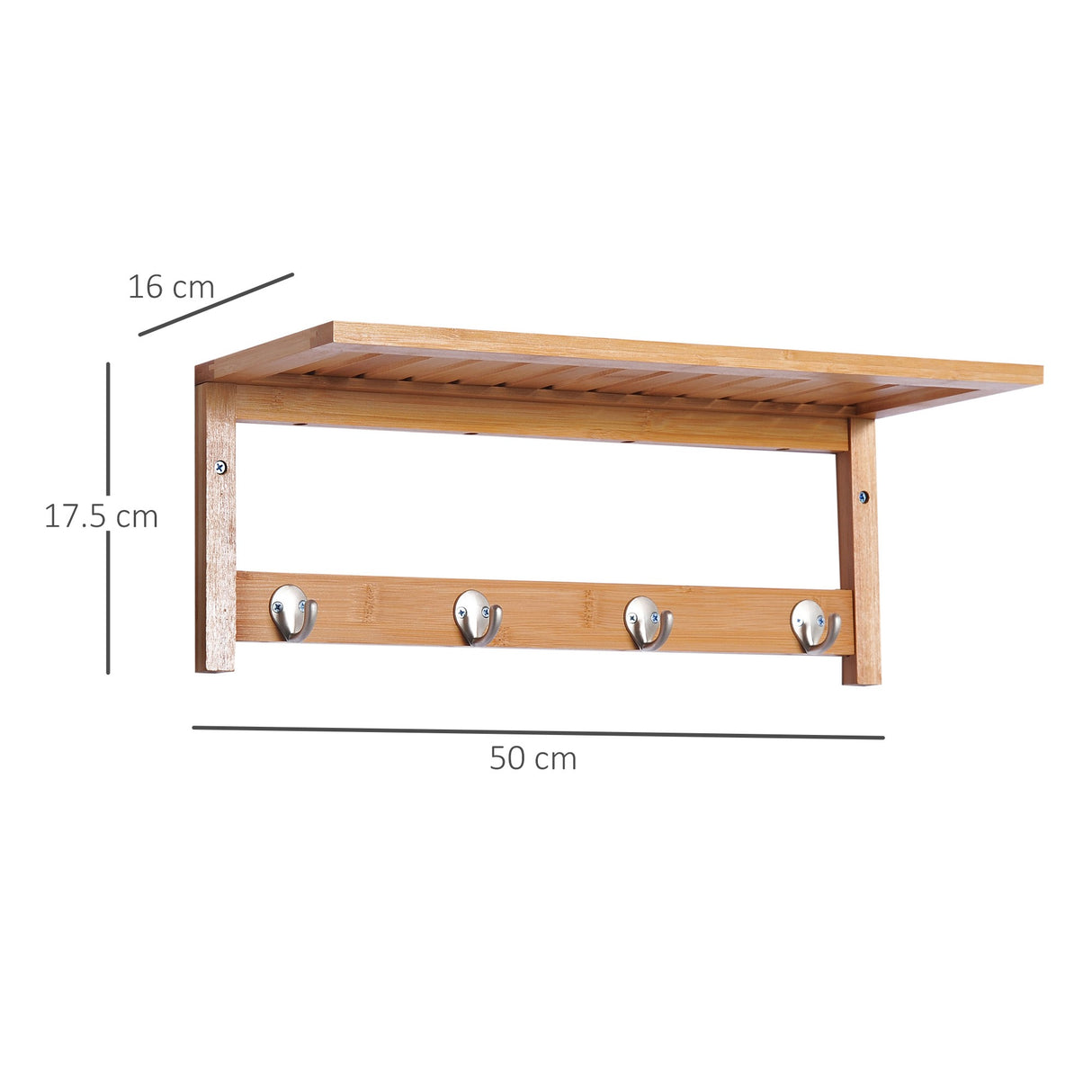 easycomfort easycomfort appendiabiti con mensola attaccapanni a parete con ripiano bambu 50 16 17 5cm ean 8054111840262