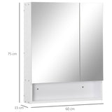 easycomfort easycomfort armadietto a specchio rettangolare montato a parete con credenze e ripiano regolabile in mdf e vetro 60x15x75cm bianco