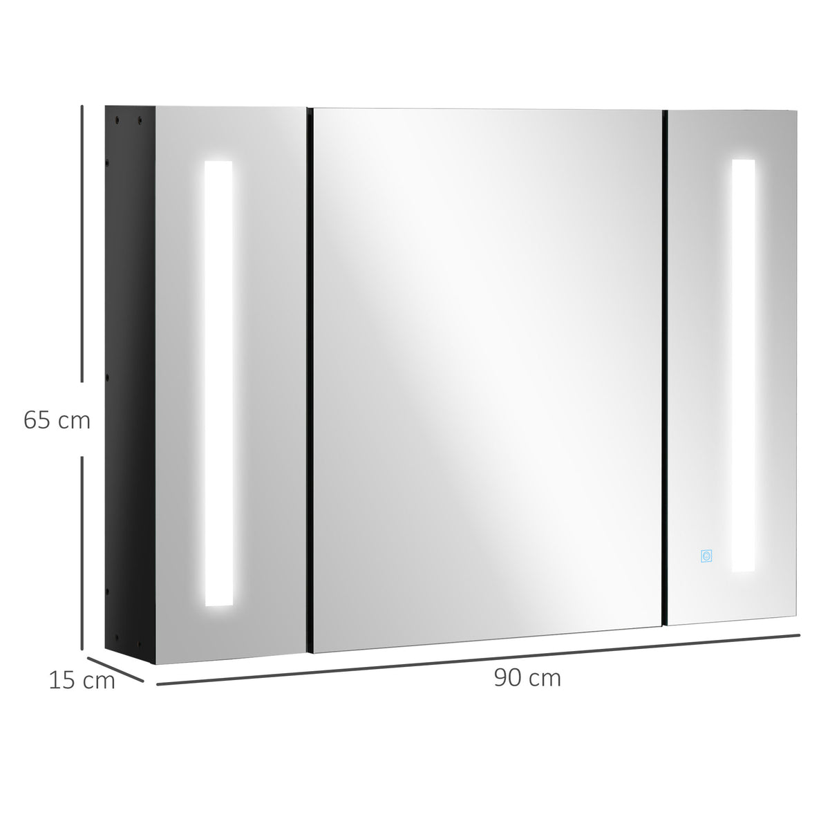 easycomfort easycomfort armadietto con specchio da bagno a parete in mdf con 3 armadietti 3 ripiani e luce led 90x15x65 cm nero