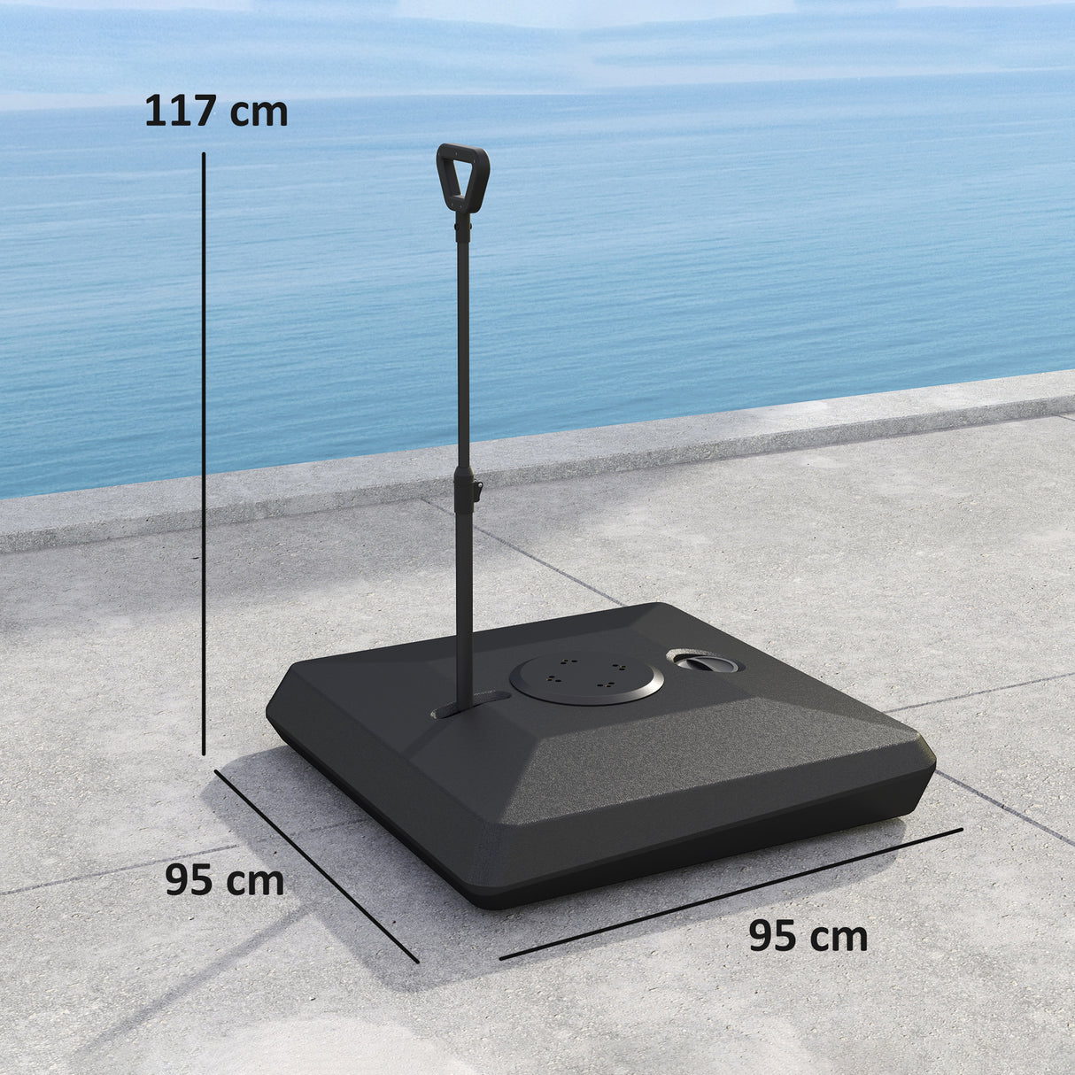 easycomfort easycomfort base per ombrellone a sbalzo in hdpe con maniglia e ruote e riempibile con acqua o sabbia 95x95x117 cm nero