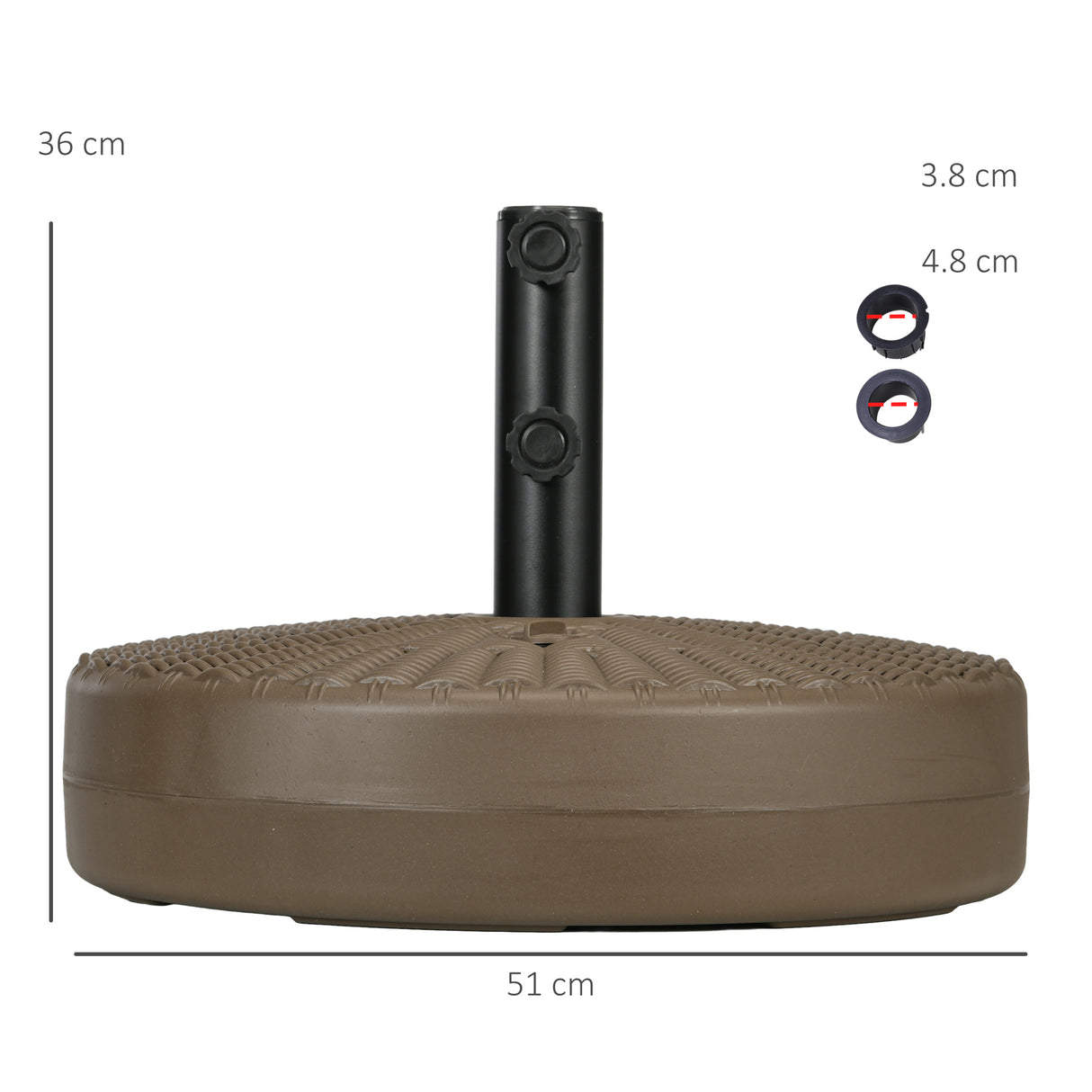 easycomfort easycomfort base per ombrellone con 2 manopole incorporate in hdpe e acciaio 51x36 cm marrone e nero