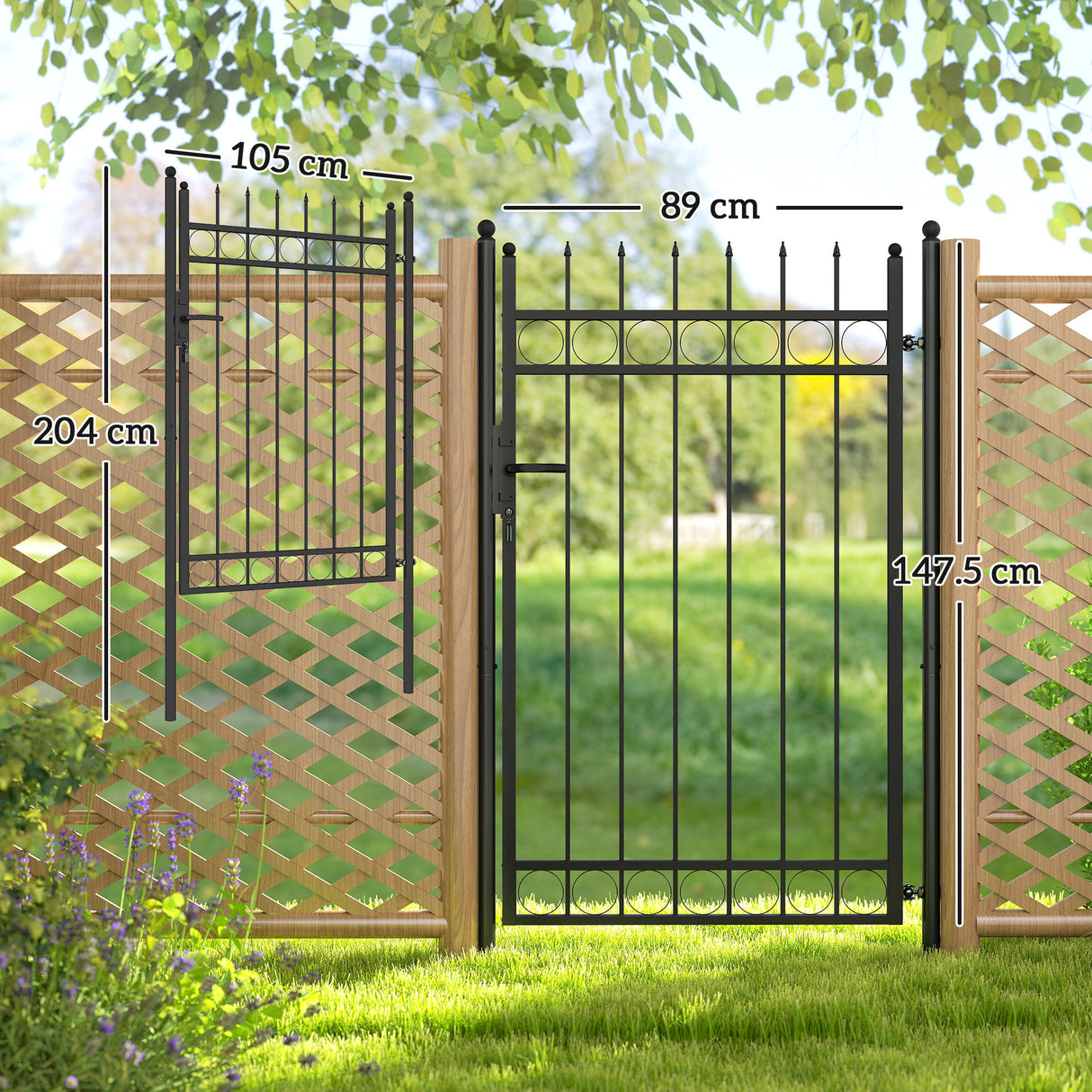 easycomfort easycomfort cancello giardino a 2 paletti con maniglia lucchetto e 3 chiavi in acciaio zincato 105x204 cm nero