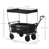 easycomfort easycomfort carrello da giardino 110l con maniglia telescopica e tettuccio in acciaio e tessuto oxford nero