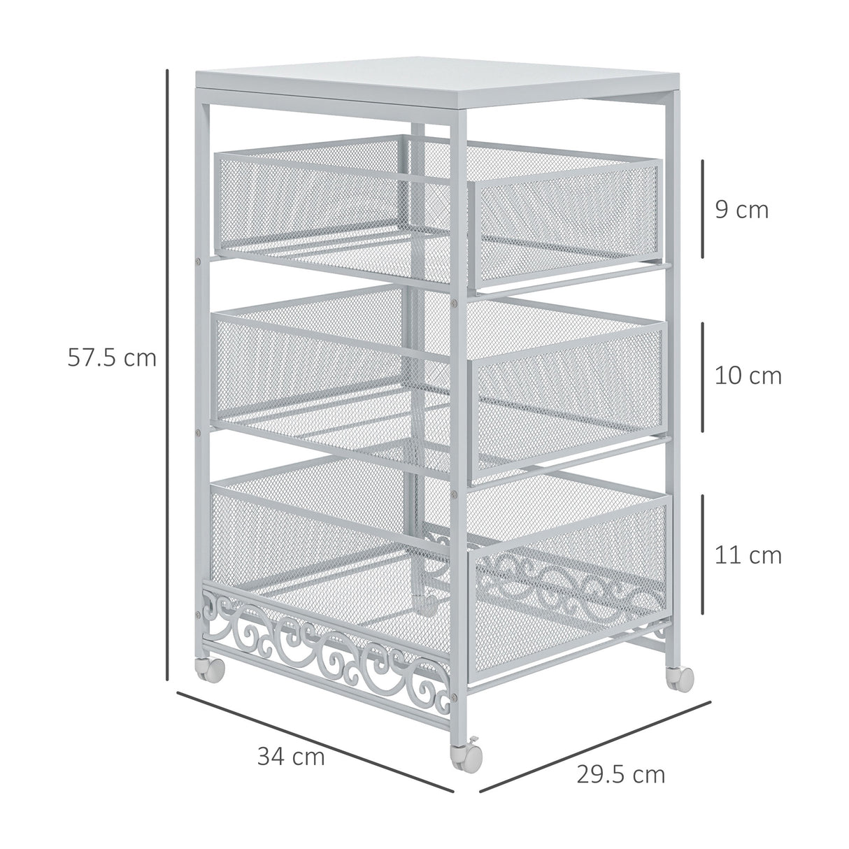 easycomfort easycomfort carrello portaoggetti a 3 livelli in truciolato e acciaio 34x29 5x57 5 cm bianco